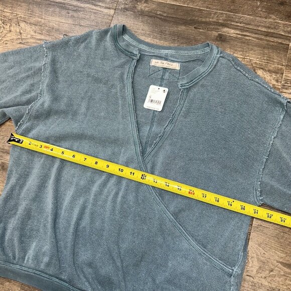 NWT We The Free People Anyway Surplice Sweater Top Women Size Small Deep Teal - Picture 4 of 6